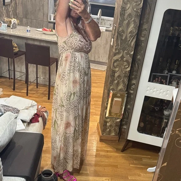 Blumarine Beige and Pink Maxi Dress